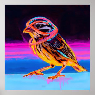 Neon Sparrow met gloeiende accenten Poster