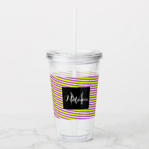 Neon Spiraal Lint Strepen Monogram Aangepaste Naam Acryl Drinkbeker