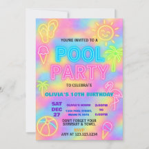 Neon Splash Pool Party Uitnodiging