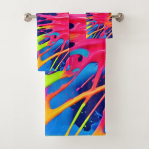 Neon Splatter: Abstracte levendige kunst Bad Handdoek