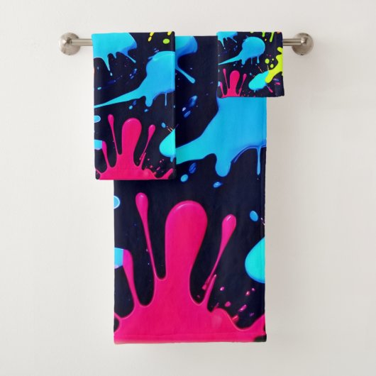Neon Splatter Art: Levendig Abstract Expressionism Bad Handdoek (Insitu)