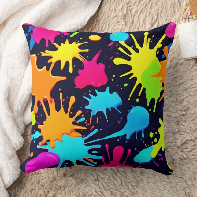 Neon Splatter Art: Levendig Abstract Expressionism Kussen (Deken)