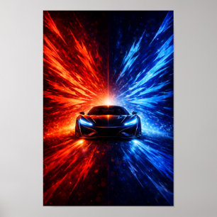 Neon Split Speed Supercar – Rood & Blauw Energie B Poster
