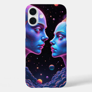 Neon spookruimte - blauw en paarse halloween eng iPhone 16 plus hoesje