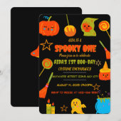 Neon Spooky One First Birthday Invitation Kaart (Voorkant / Achterkant)