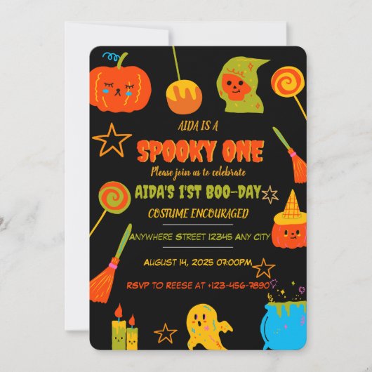 Neon Spooky One First Birthday Invitation Kaart (Voorkant)
