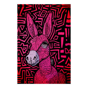 Neon Stam Ezel – Krachtige en Psychedelische Wandk Perfect Poster
