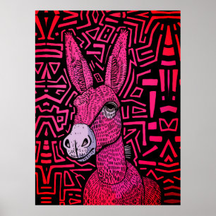 Neon Stam Ezel – Krachtige en Psychedelische Wandk Poster