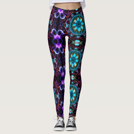 Neon Starburst-caleidoscoop Leggings (Voorkant)