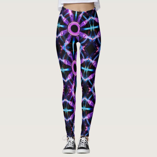 Neon Starburst-caleidoscoop Leggings (Voorkant)