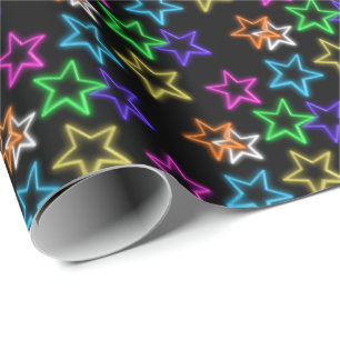 Neon Stars op zwart Cadeaupapier