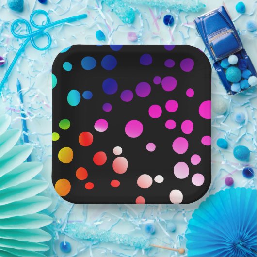 Neon Stippen op zwart Papieren Bordje (Feest)