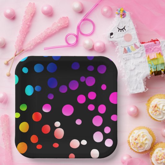 Neon Stippen op zwart Papieren Bordje (Feest)