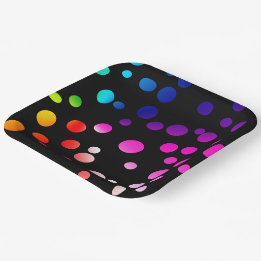 Neon Stippen op zwart Papieren Bordje (Gebogen)