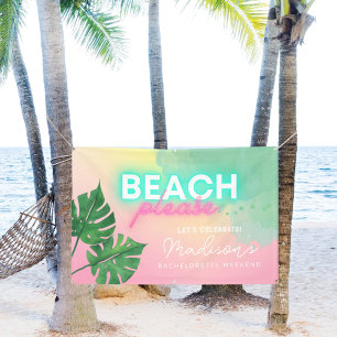 Neon Strand Alsjeblieft Bachelorette Roze Gradiënt Spandoek