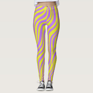 Neon Stripe Print Leggings met Wavy Lines