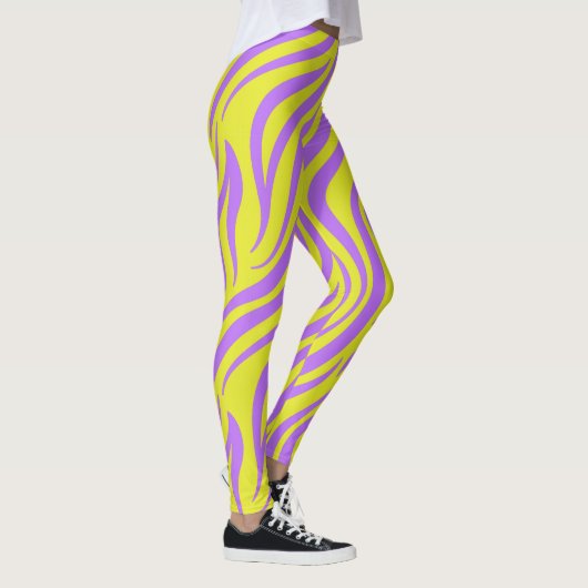 Neon Stripe Print Leggings met Wavy Lines (Rechts)