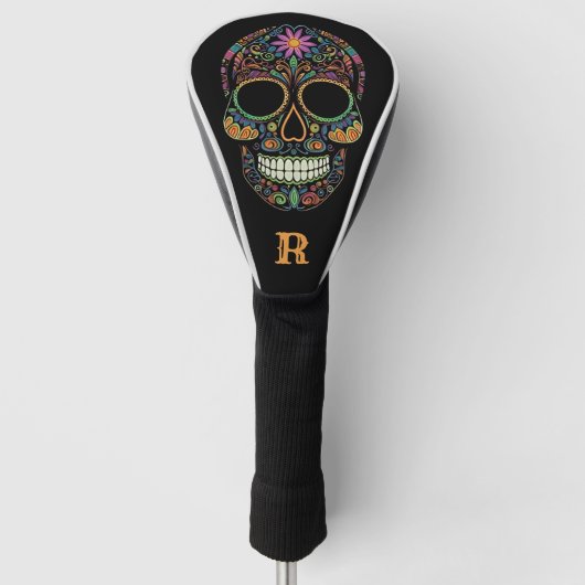 Neon Sugar Skull Day van het Dode Monogram Initiaa Golfheadcover (Voorkant)