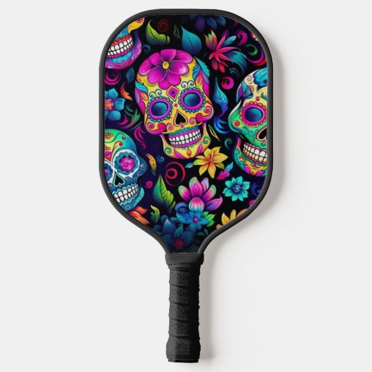 Neon Sugar Skull Pickleball Paddle (Achterkant)