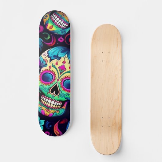 Neon Sugar Skull Skateboard (Voorkant)