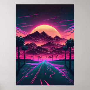Neon Sunrise over de bergen Poster