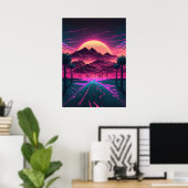 Neon Sunrise over de bergen Poster (Thuiskantoor)