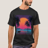 Neon Sunset Cat on Cyber Shore T-shirt (Voorkant)
