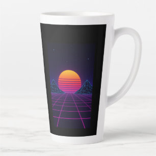 Neon Sunset Grid – Retro-futuristische Synthwave S Latte Mok