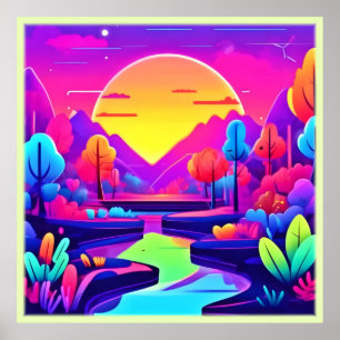 Neon Sunset Landschap Poster