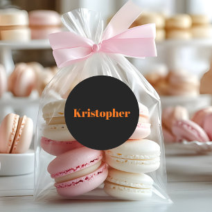 Neon Sunset Oranje Classic Naam Zwart Stijlvol Ronde Sticker