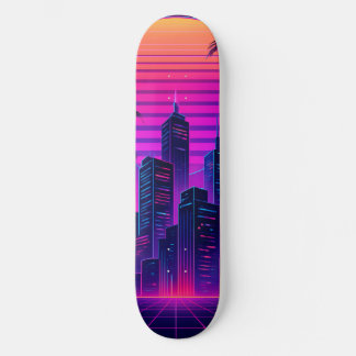 Neon Sunset Retro-futuristisch stadsbeeld Skateboard
