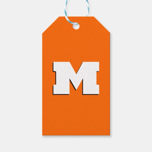 Neon Sunset Sinaasappel en wit 3D Big Modern Initi Cadeaulabel (Voorkant)
