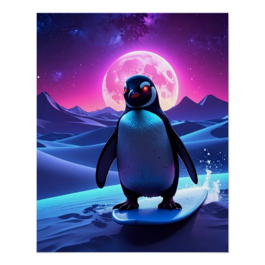 Neon Surf Penguin Perfect Poster (Voorkant)