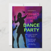 Neon Sweet 16 Anniversaire Dance Party Invitation (Devant)
