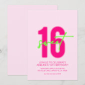Neon Sweet sixteen Invitation de fête d'anniversai (Devant / Derrière)