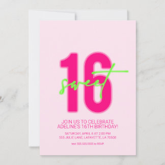 Neon Sweet sixteen Invitation de fête d'anniversai