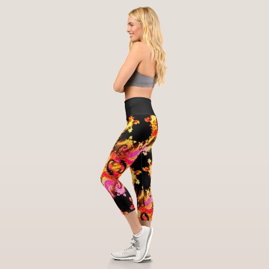 Neon Swirl Fire High Waist Capri Leggings (Gauche)