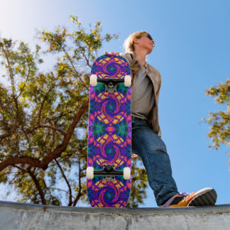 Neon Swirl Motif Skateboard