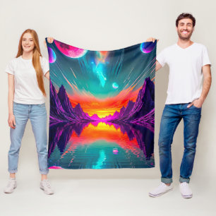 Neon Synthwave Alien Planeet Retro Gamer Fleece Deken
