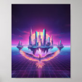 Neon Synthwave Cityscape Phoenix Art Print (Voorkant)