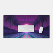 Neon Synthwave Grid Desk Mat - Retro 80s Gaming Mo (Clavier et souris)