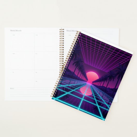 Neon Synthwave Grid Desk Mat - Retro 80s Gaming Mo (Devant avec enveloppe)