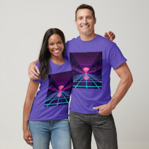 Neon Synthwave Horizon - Retro 80s Cyberpunk Raste T-shirt