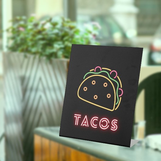 Neon Tacos-symbool Reclamebord Met Voetstuk