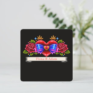 Neon Tattoo Stijl hart uitnodigen Liefde Save The Date