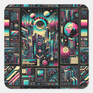 Neon Tech Odyssey Vierkante Sticker