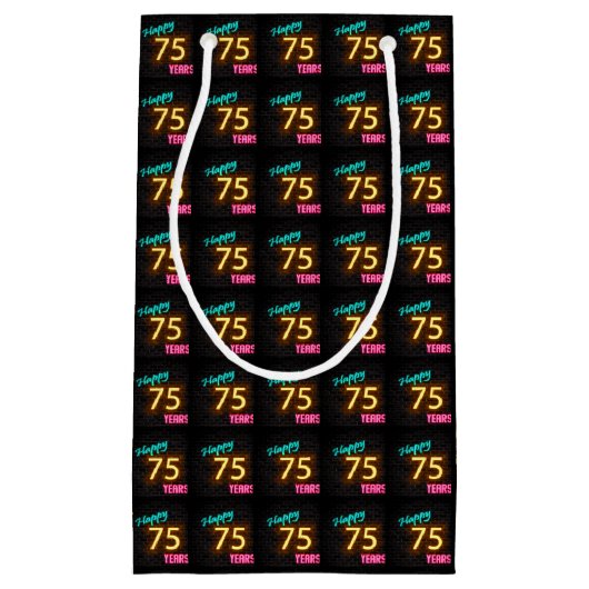 Neon-teken op baksteen voor 75e verjaardag klein cadeauzakje (Voorkant)
