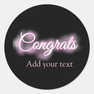 Neon teken roze congrats tekst toevoegen retro jar ronde sticker