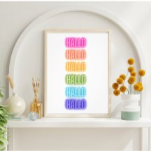 Neon Teken Stijl Hallo Herhalende Regenboog Print