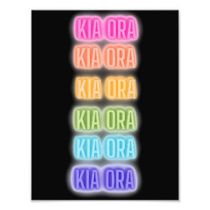 Neon Teken Stijl Kia Ora Herhalende Regenboog Prin Foto Afdruk
